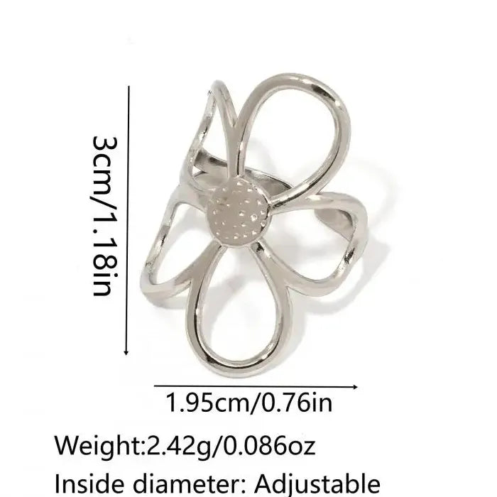 Stainless Steel Daisy Flower Ring for Women Gold Silver Open Stylish Jewelry Gift