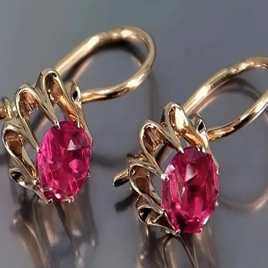 Gold Color Oval Cubic Zirconia Geometric Drop Earrings for Women Copper Alloy