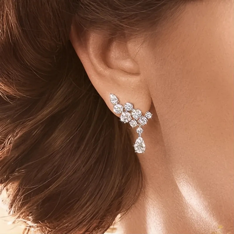 Sparkling Cubic Zirconia Stud Earrings for Women Wedding Party Fashion Jewelry Accessories