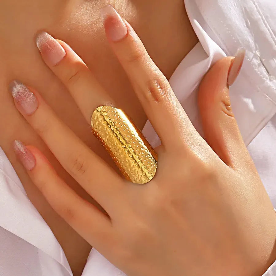 Adjustable Vintage Punk Elliptical Broad Surface Stainless Steel Cocktail Ring Women
