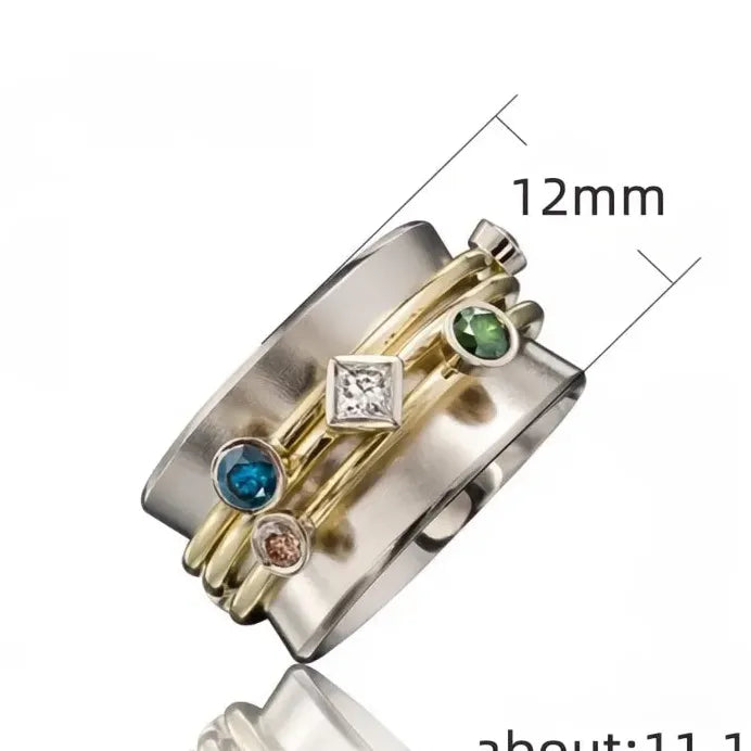 Geometric Gold CZ Stone Band Ring for Women Fashion Party Jewelry