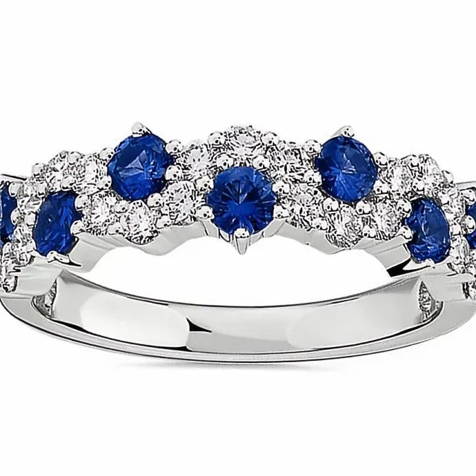 Silver Women Rings Blue White CZ Wedding Band Geometric Brass Jewelry