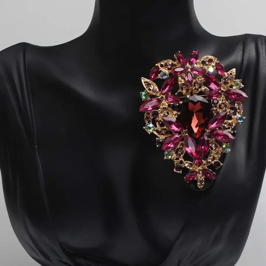 Classic Rhinestone Skeleton Flower Brooch Women’s Coat Pin Elegant Style