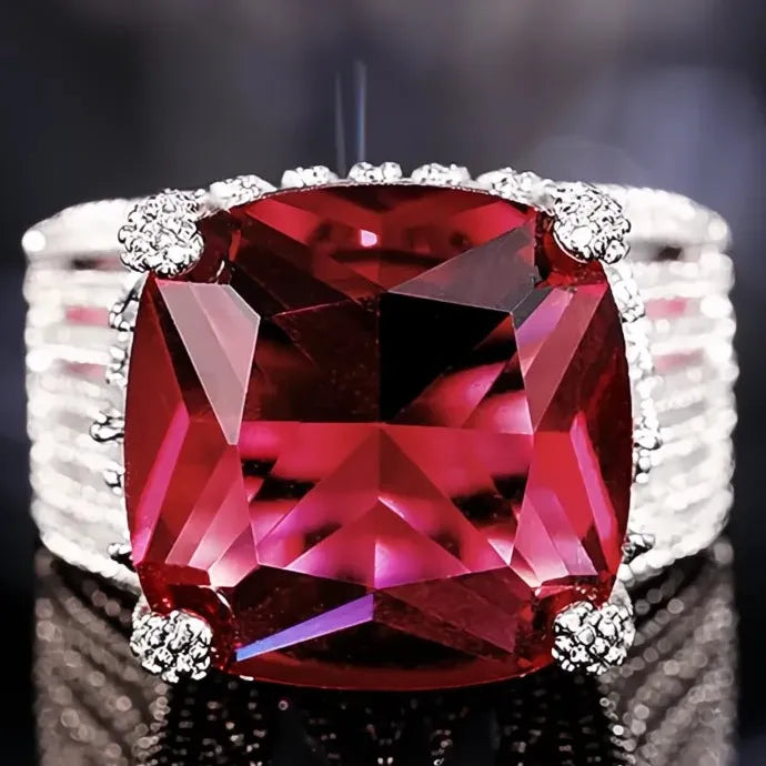 Geometric Red Cubic Zirconia Brass Wedding Ring for Women Gift Luxury