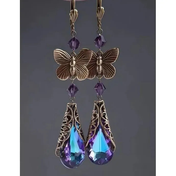 Butterfly Geometric Drop Earrings for Women Gold Blue Stone Zinc Alloy Jewelry