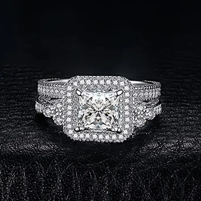 Opulent Cubic Zirconia Bridal Engagement Wedding Rings Set for Women