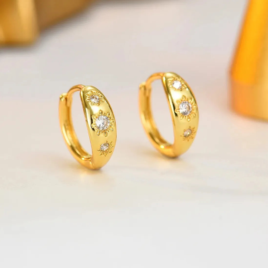 Star Huggie Hoop Earrings for Women Geometric Sun Flower Jewelry Gift