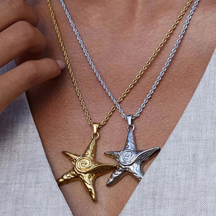 Stainless Steel Punk Lava Starfish Pendant Necklace Gothic Choker Gift Women