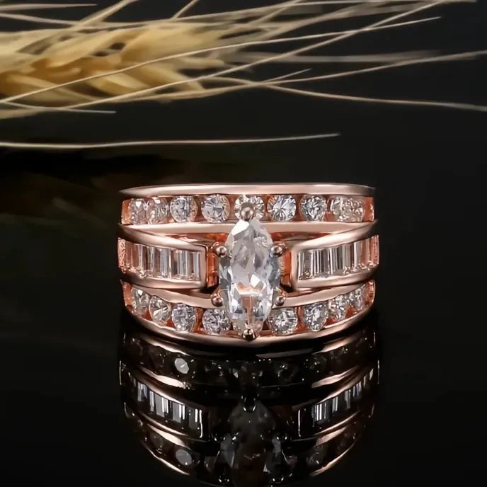 Luxury Marquise Cut Cubic Zirconia Brass Ring for Women Fashion Engagement Anniversary Jewelry