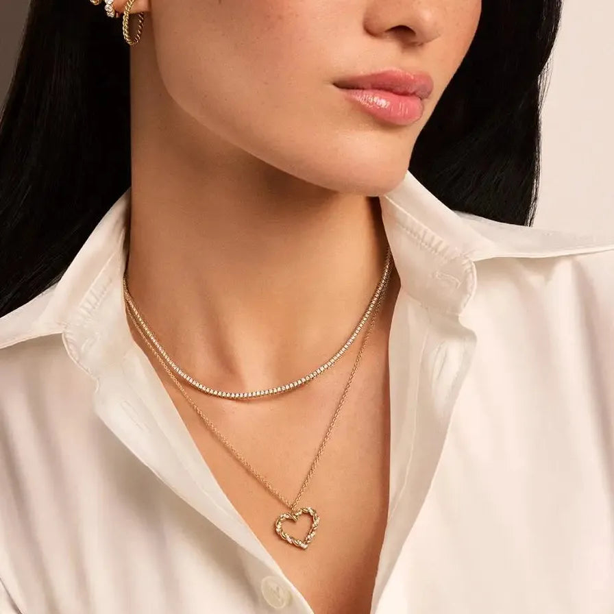 18K Gold Plated Bowknot Pendant Necklace Snake Chain Chunky Hollow Heart Zircon Jewelry