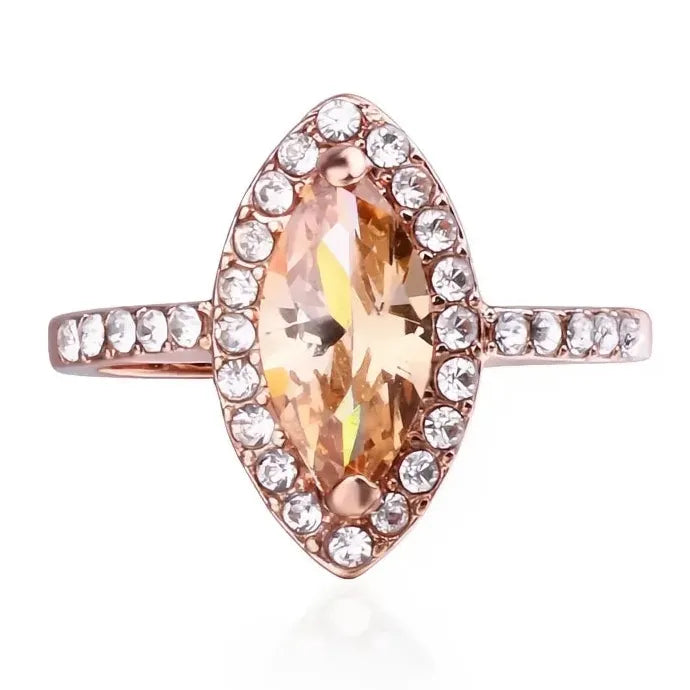 Marquise Champagne Cubic Zirconia Wedding Ring for Women Brass Jewelry