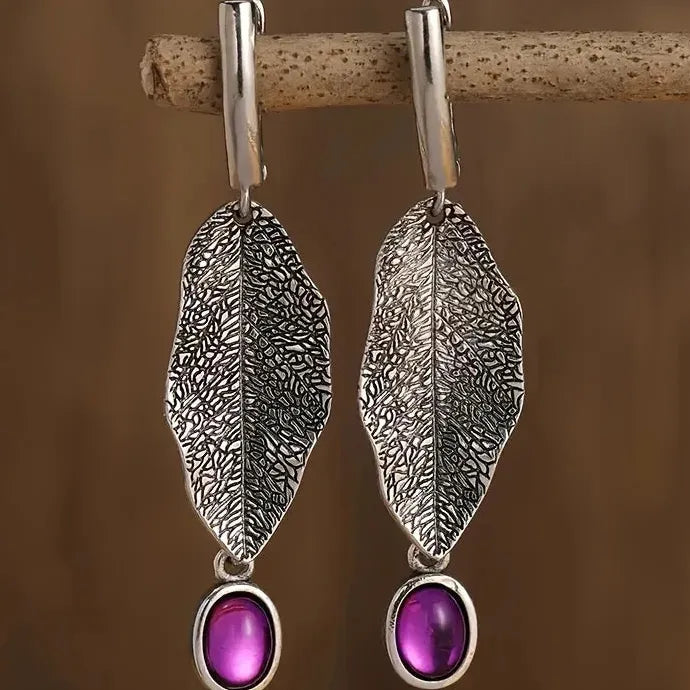 Vintage Bohemian Purple Crystal Drop Pendant Earrings for Women Jewelry Gift