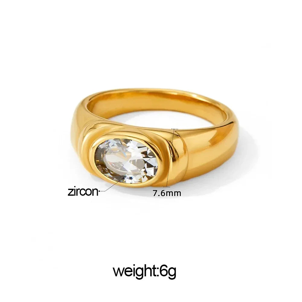 Retro Multicolor Zircon Oval Crystal Stainless Steel Gothic Chunky Knuckle Ring for Women