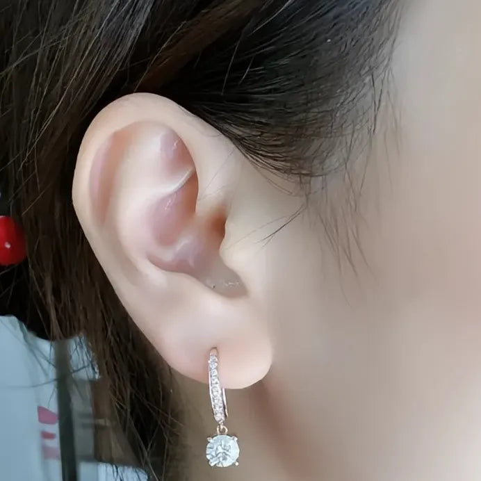 Rose Gold Geometric Drop Earrings with Cubic Zirconia for Women