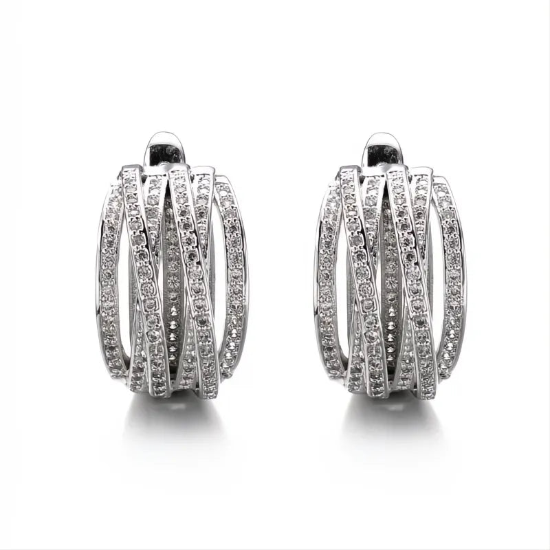Silver Color Cross Hoop Earrings for Women Cubic Zirconia Crystal Fashion Jewelry Trends