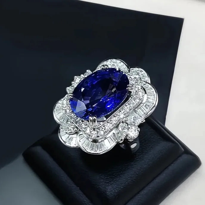 Women’s Elegant Wedding Engagement Ring Sparkling Blue Cubic Zirconia Brass Fashion Jewelry