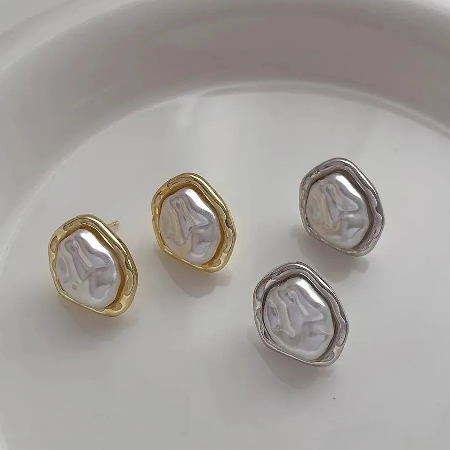 Geometric Irregular Pearl Zinc Alloy Earrings Women 2026 Minimalist Gift