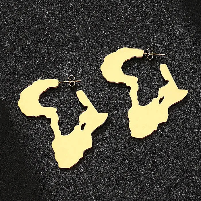 Vintage Stainless Steel African Map Drop Earrings Women Ethnic Gift