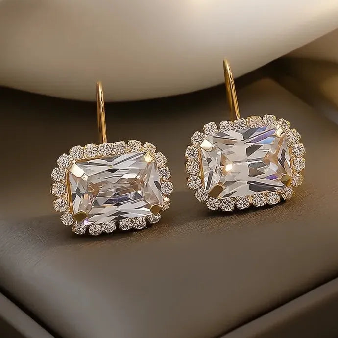 Square Cubic Zirconia Drop Earrings Wedding Silver Gold Copper Alloy