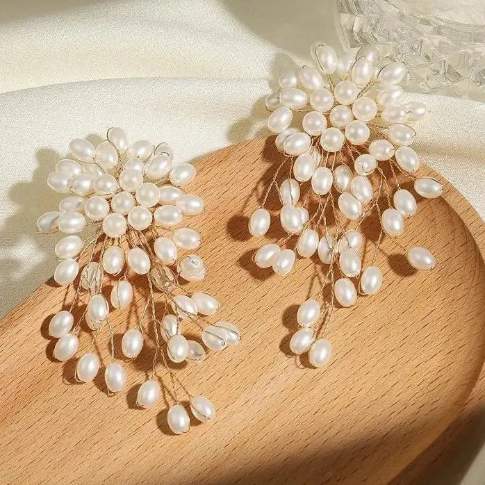 Vintage Imitation Pearl Flower Earrings for Women Handmade Beaded Tassel Jewelry