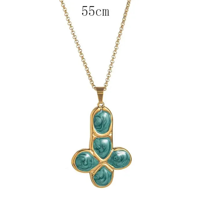 Stainless Steel Cross Pendant Necklace Men Women Colorful Stone Punk Hiphop Jewelry