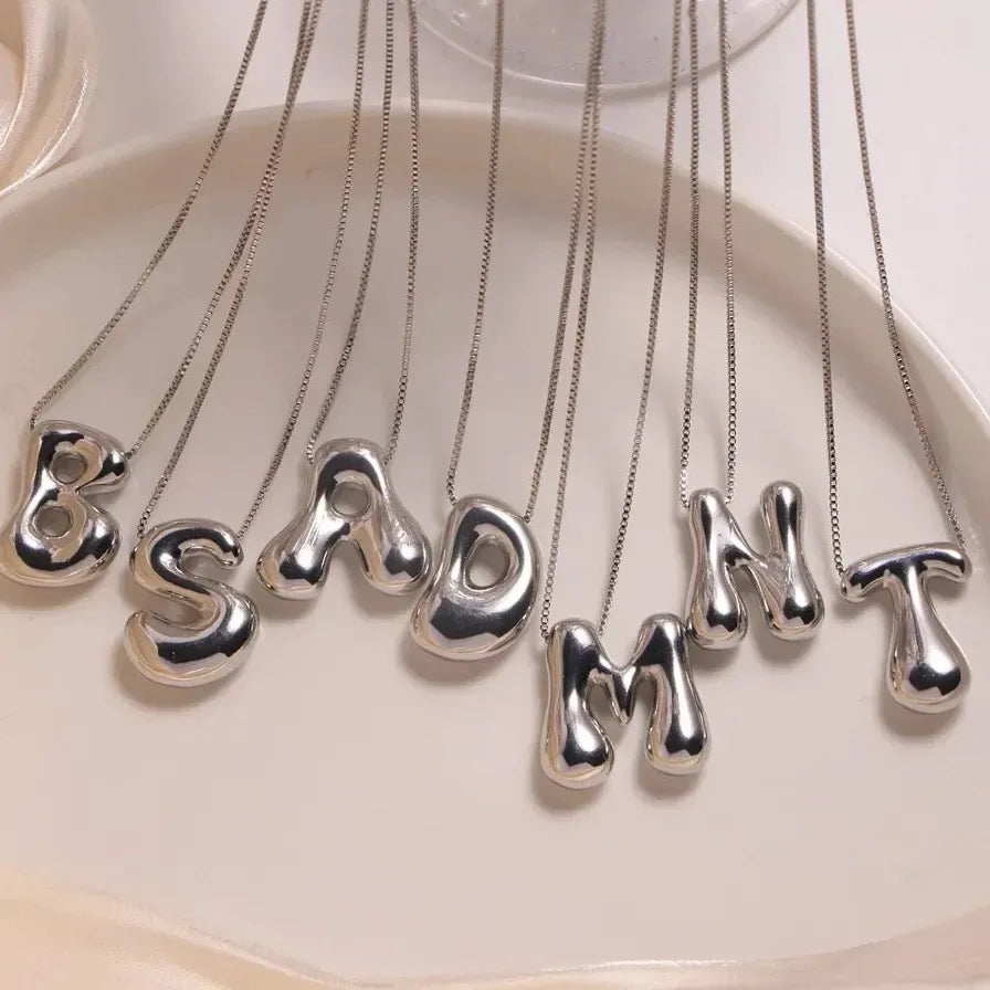 18K Gold Plated A-Z Initial Necklace Silver Balloon Alphabet Choker Gift