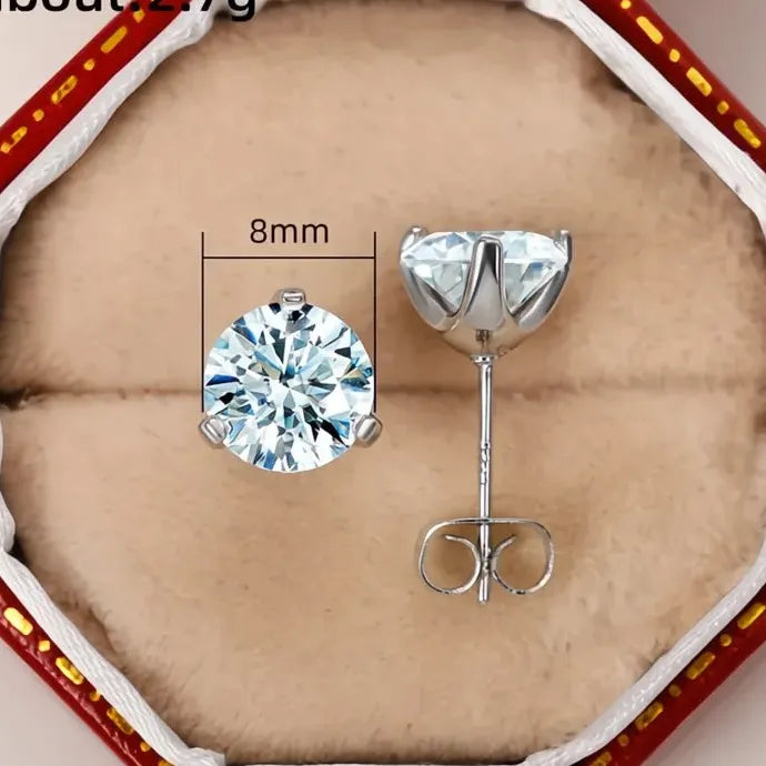 8 Claw Geometric CZ Stud Earrings Silver Color Copper Alloy Jewelry