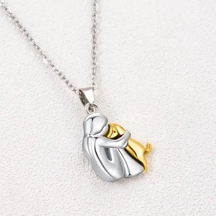 Cute Little Girl Puppy Pendant Necklace for Women Dog Jewelry Zinc Alloy