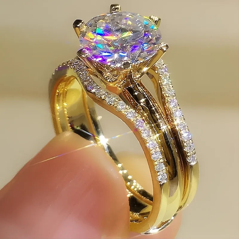 Unique Rose Gold Cubic Zirconia Rings for Women Classic 6 Claw Prong Wedding Engagement Bands
