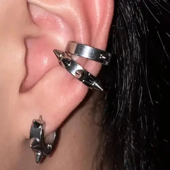 Gothic Punk Silver Rivet Copper Clip-On Geometric Earcuff Earrings Gift 2024