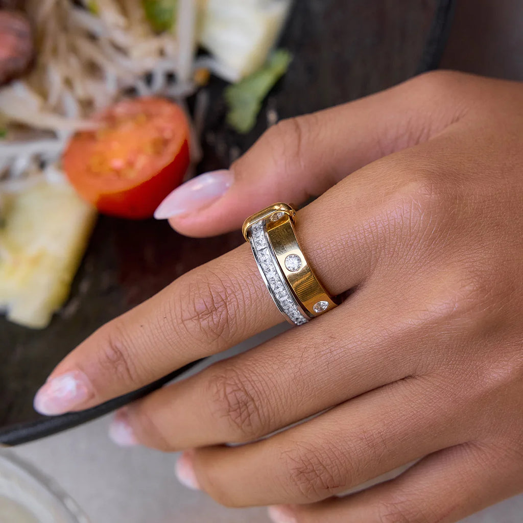 18K Gold Plated Stainless Steel Geometric Stackable Rings for Women Minimalist Jewelry