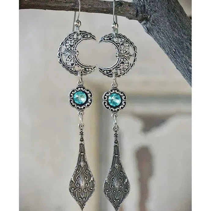Bohemian Ethnic Blue Acrylic Crystal Water Drop Dangle Earrings for Women