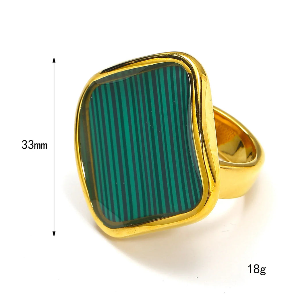 Oversize Natural Abalone Shell Ring for Women 18K Gold Plated Stainless Steel