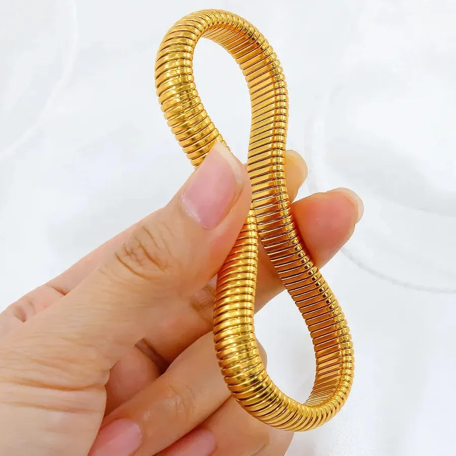Hip Hop 18K Gold Plated Stainless Steel Wide Cuff Bracelet Crystal Bangle Jewelry