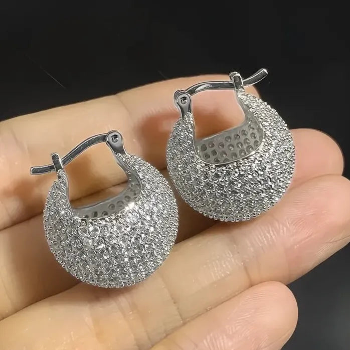 Luxury Geometric Hoop Earrings Fully Inlaid Zirconia Copper Alloy Jewelry