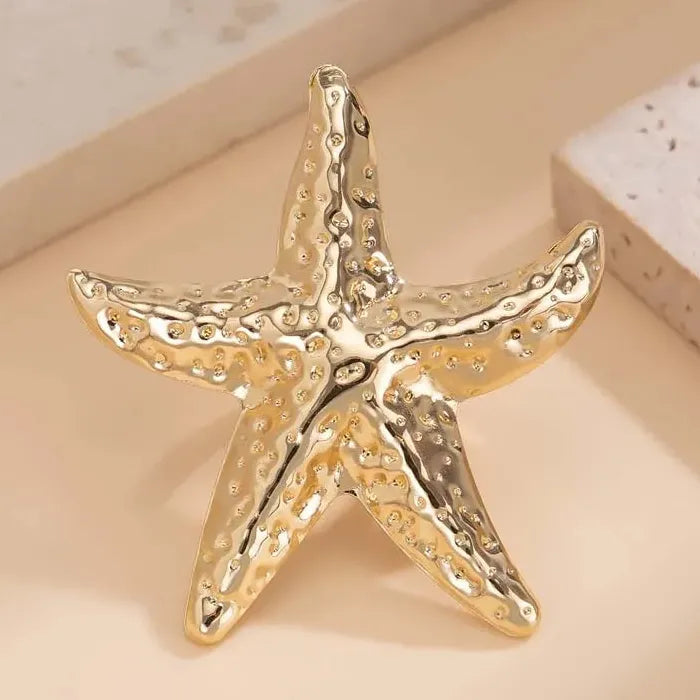 Adjustable Gold Metal Starfish Ring for Women Punk Hip Hop Jewelry Gift Accessory