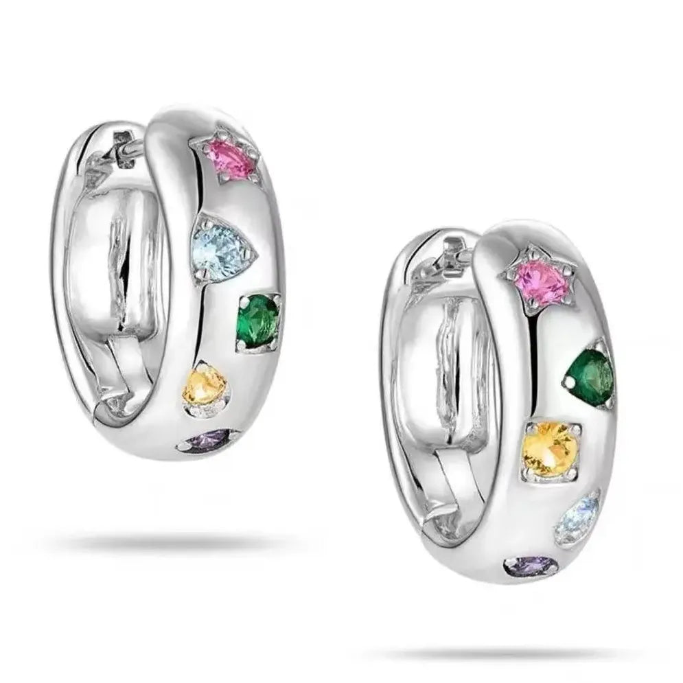 Rainbow Zircon Geometric Hoop Earrings Stainless Steel for Women
