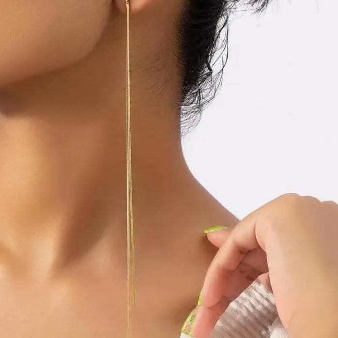 Minimalism Stainless Steel Geometric Tassel Drop Earrings for Women Gold Jewelry