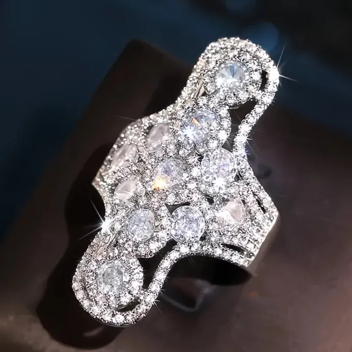 Geometric Women’s Cocktail Ring Brass Cubic Zirconia Wedding Jewelry