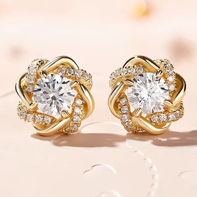 Gold Tone Geometric Cubic Zirconia Circle Stud Earrings for Women