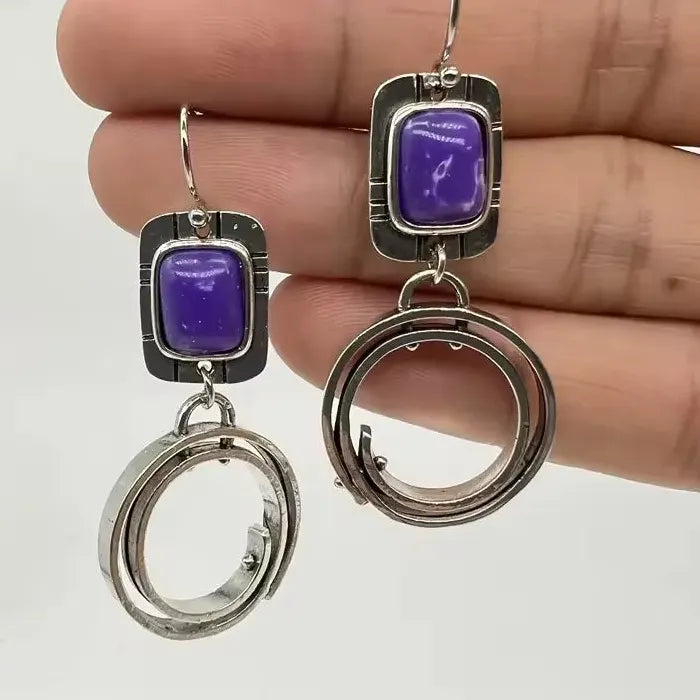 Vintage Bohemian Tibetan Silver Geometric Drop Earrings Zinc Alloy Jewelry Women