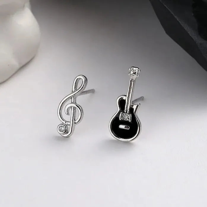 Simple Asymmetric Guitar Note Stud Earrings for Women Girls Gift Jewelry