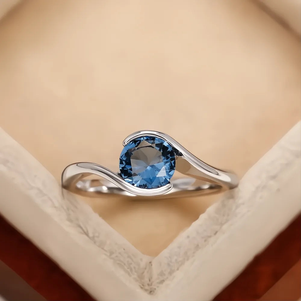Luxury Solitaire Band Women's Ring with Blue Cubic Zirconia Bridal Wedding Jewelry 2022 Trendy