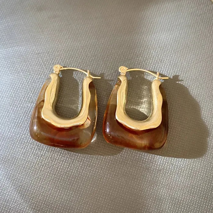 Vintage Dripping Oil U-Shaped Copper Alloy Hoop Earrings for Women 2024 Trendy Jewelry