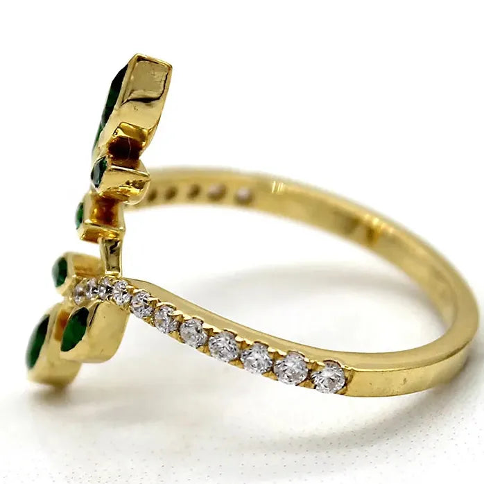 Zirconia Leaf Design Brass Ring for Women Engagement Jewelry Gift