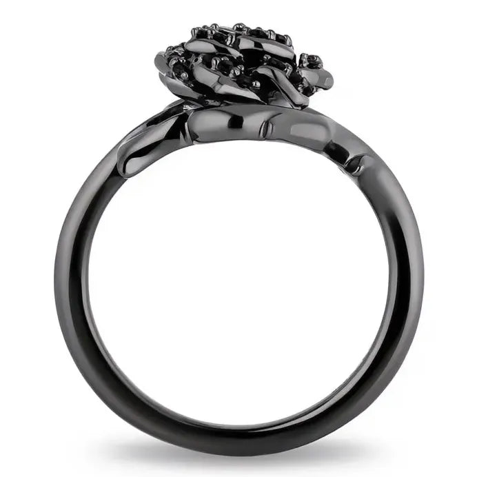 Brass Black Flower Pave Wedding Band with Cubic Zirconia for Women
