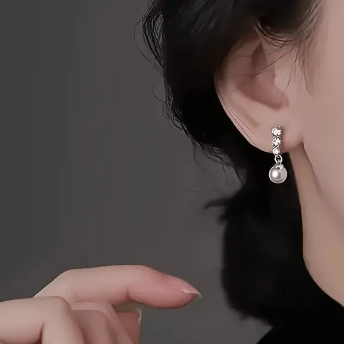 Elegant Geometric Simulated Pearl Drop Earrings with Cubic Zirconia for Women