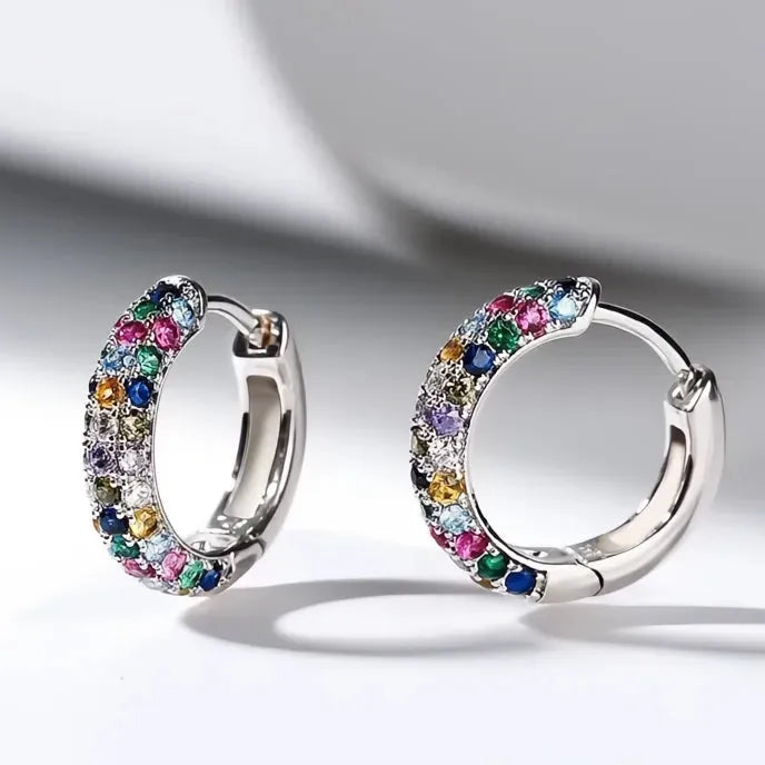 Colorful Crystal Round Hoop Earrings Copper Cubic Zirconia Lymphatic Drainage Magnetotherapy Weight Loss Jewelry
