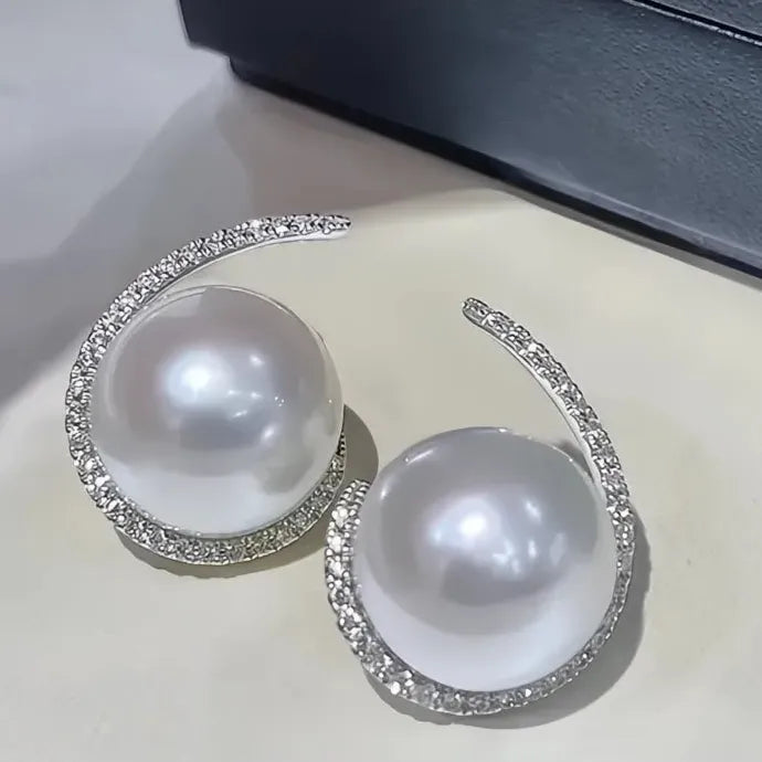 Simulated Pearl Drop Earrings with CZ Cubic Zirconia Brass Alloy for Wedding Party