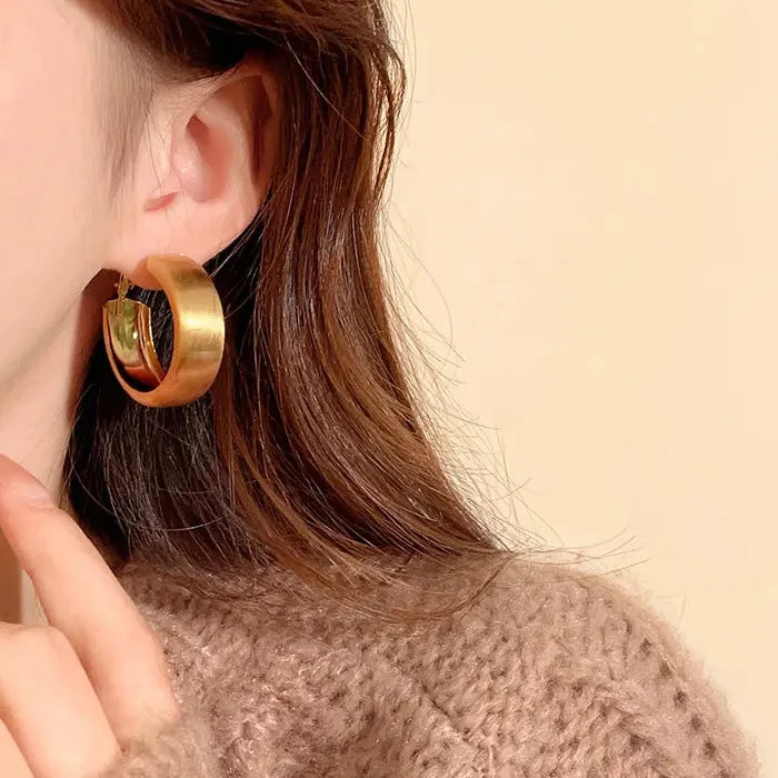 Large Luxury Copper Geometric Matte Hoop Earrings for Women